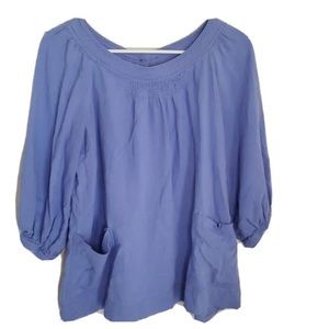 Sandro Linen Blend Button Back 3/4 Sleeve Blouse lavender Medium